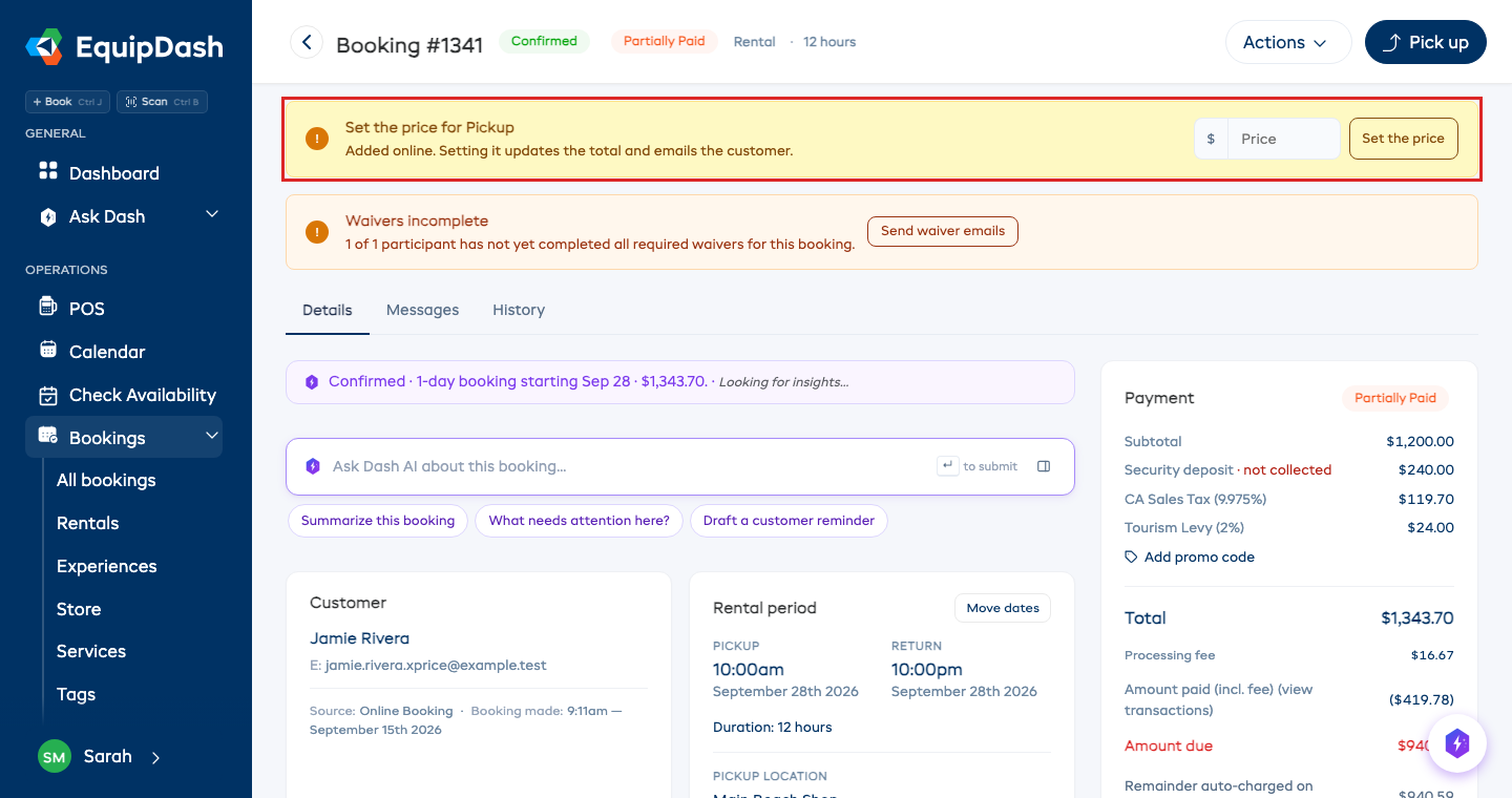 Setting the price on a booking