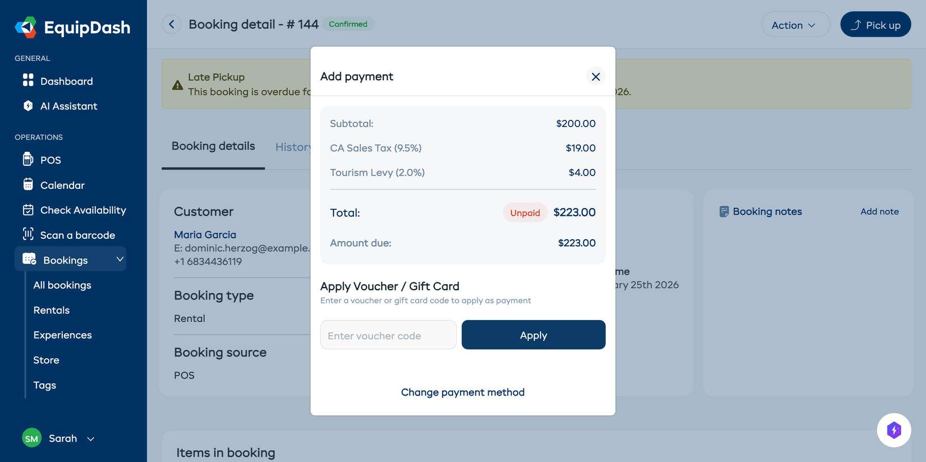The voucher payment form with a code entry field and Apply button