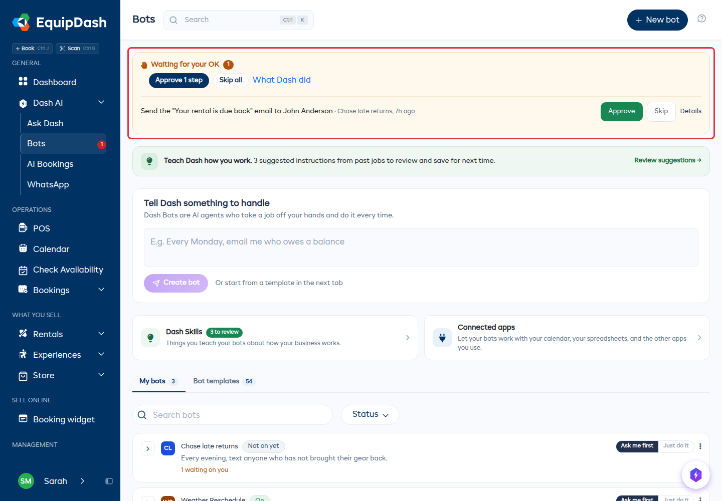 The Waiting for your OK box at the top of the Bots page