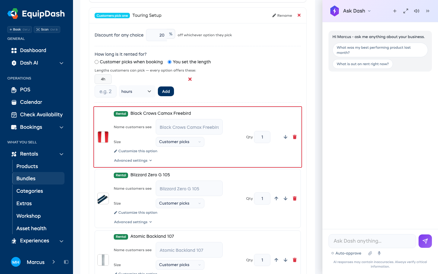 A pick-one option with the name customers see, its size, and the move arrows.