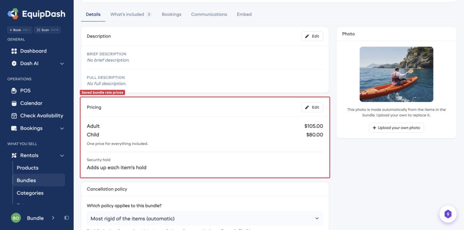 The bundle Pricing card with saved Adult and Child prices.