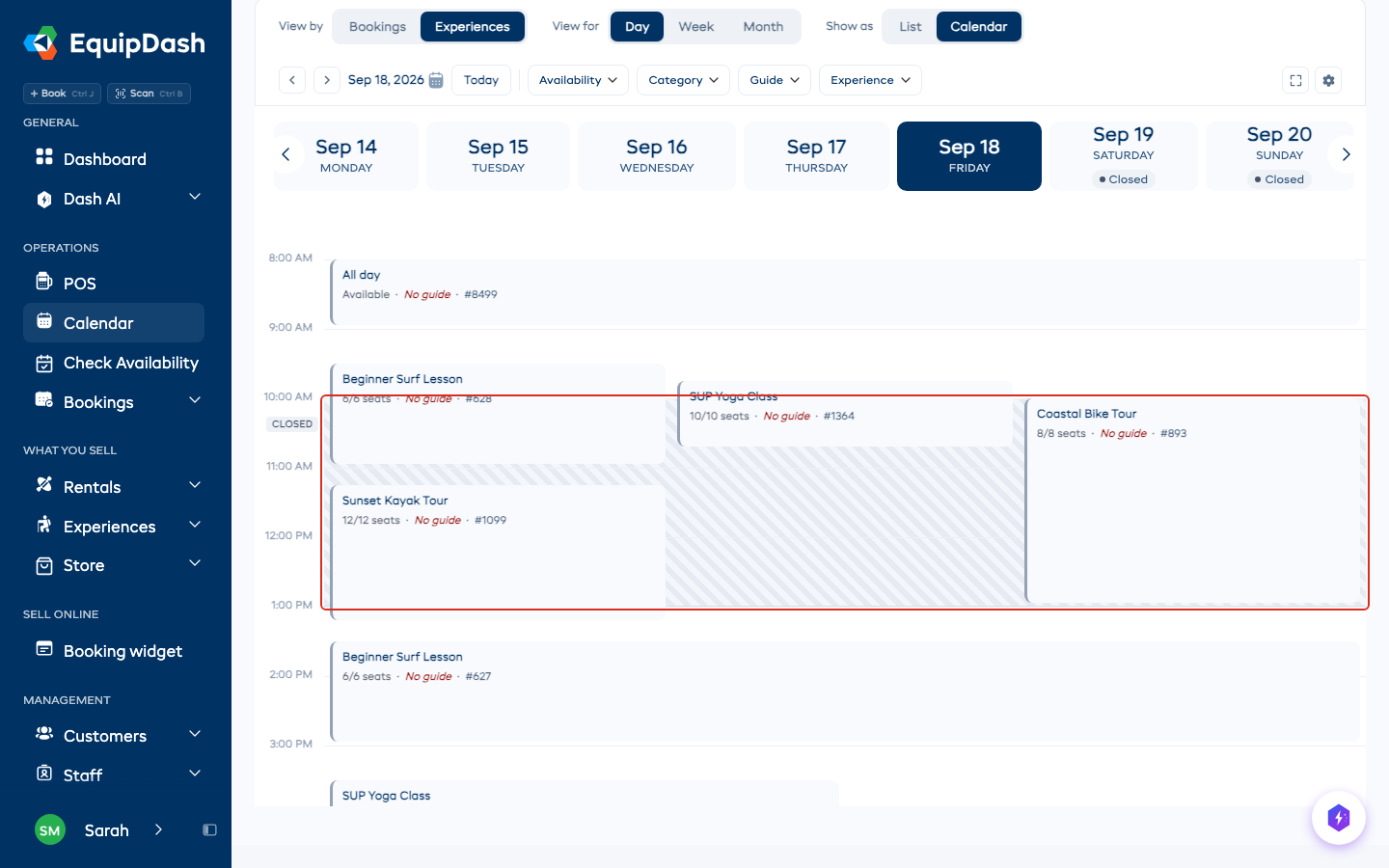 A day timeline with the closed hours banded from 10 to 1