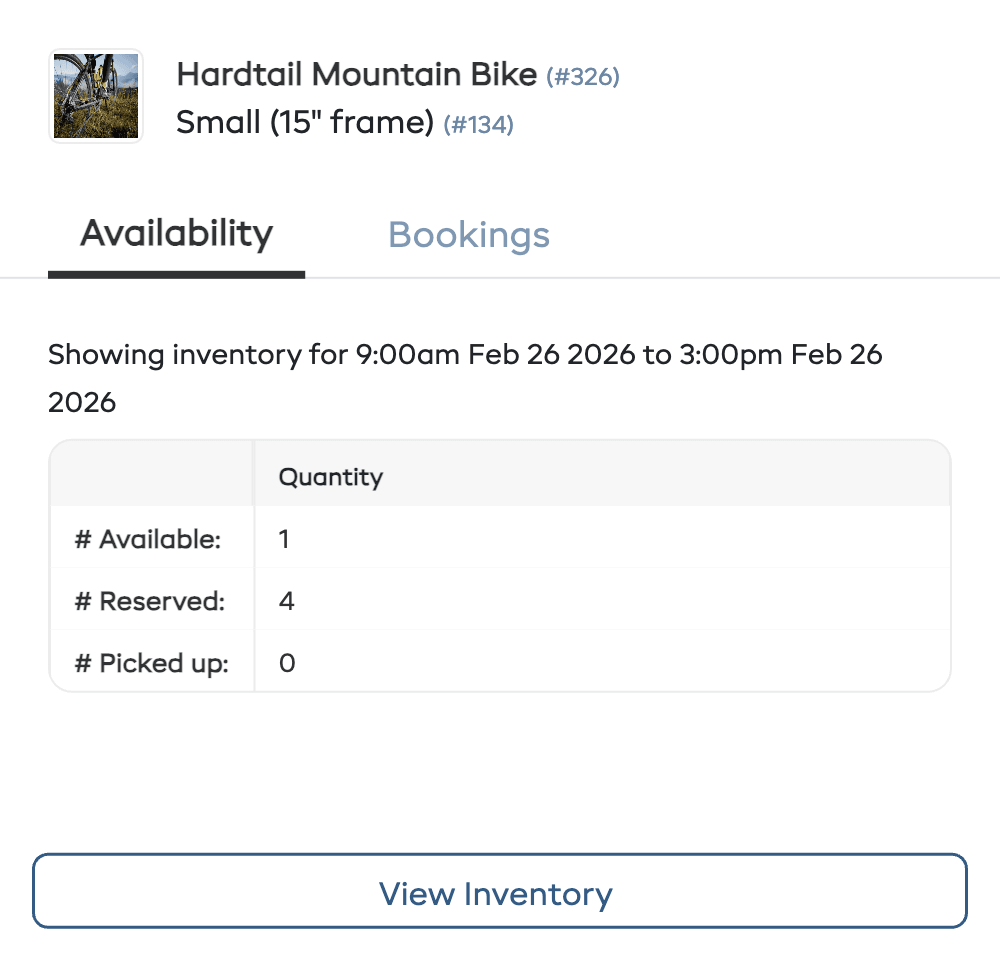 The inventory popup showing the Availability tab with unit counts.
