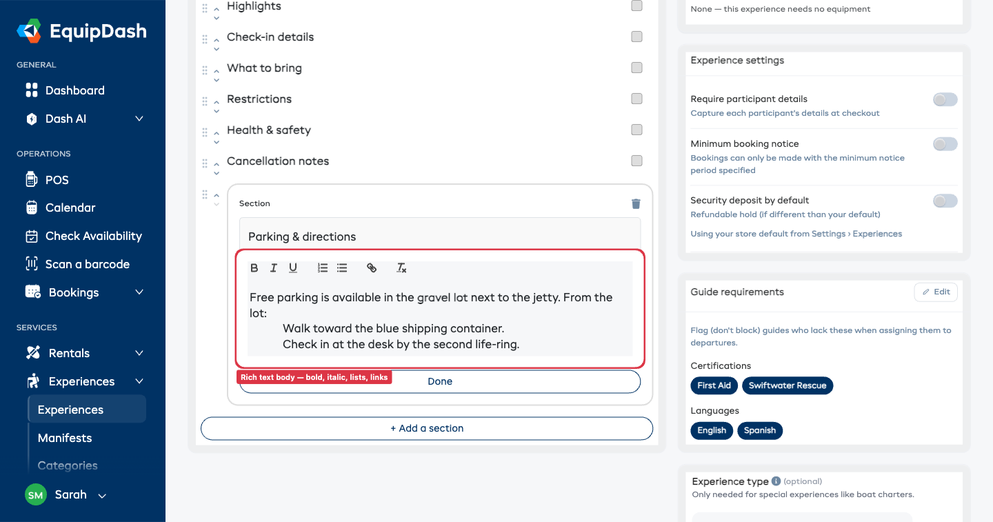 A custom section in the unified, reorderable section list