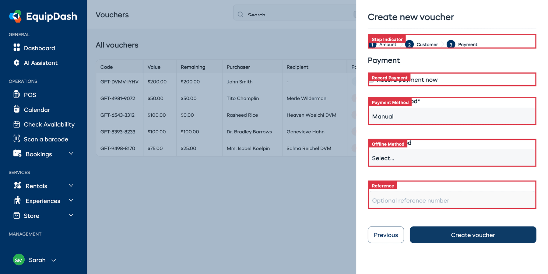 Step 3 (Payment) showing payment recording options