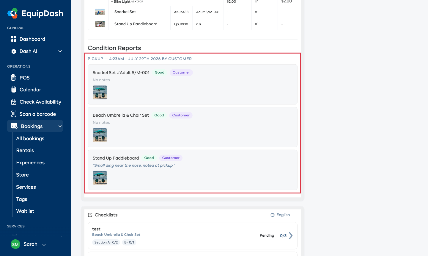 The Condition Reports section showing customer-submitted reports, each with a Customer badge.