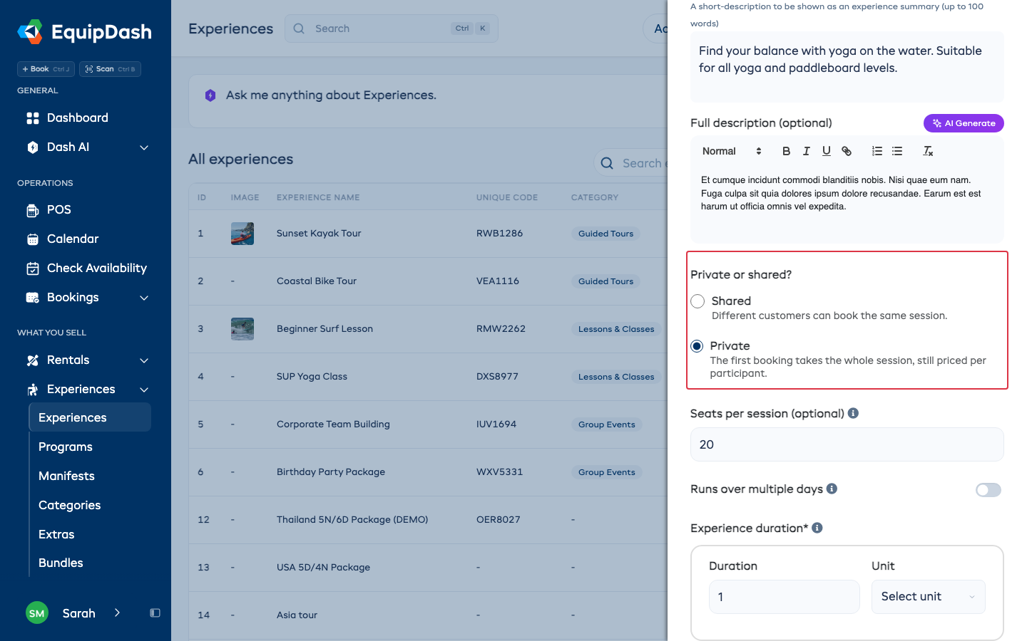 Private or shared? answered Private on a per-participant experience