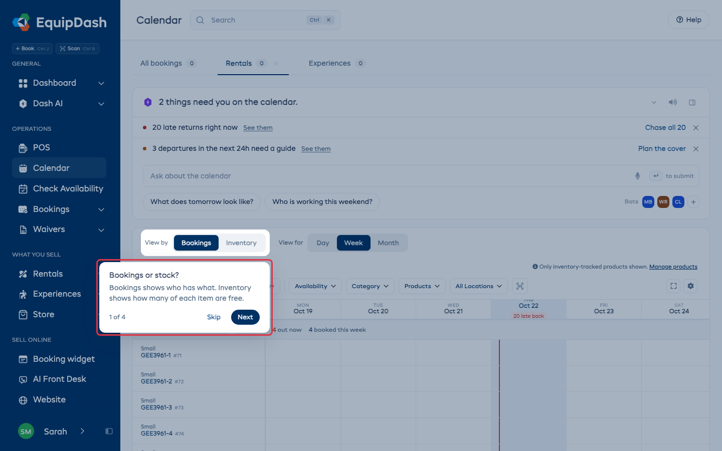 A tip pointing at a control on the page