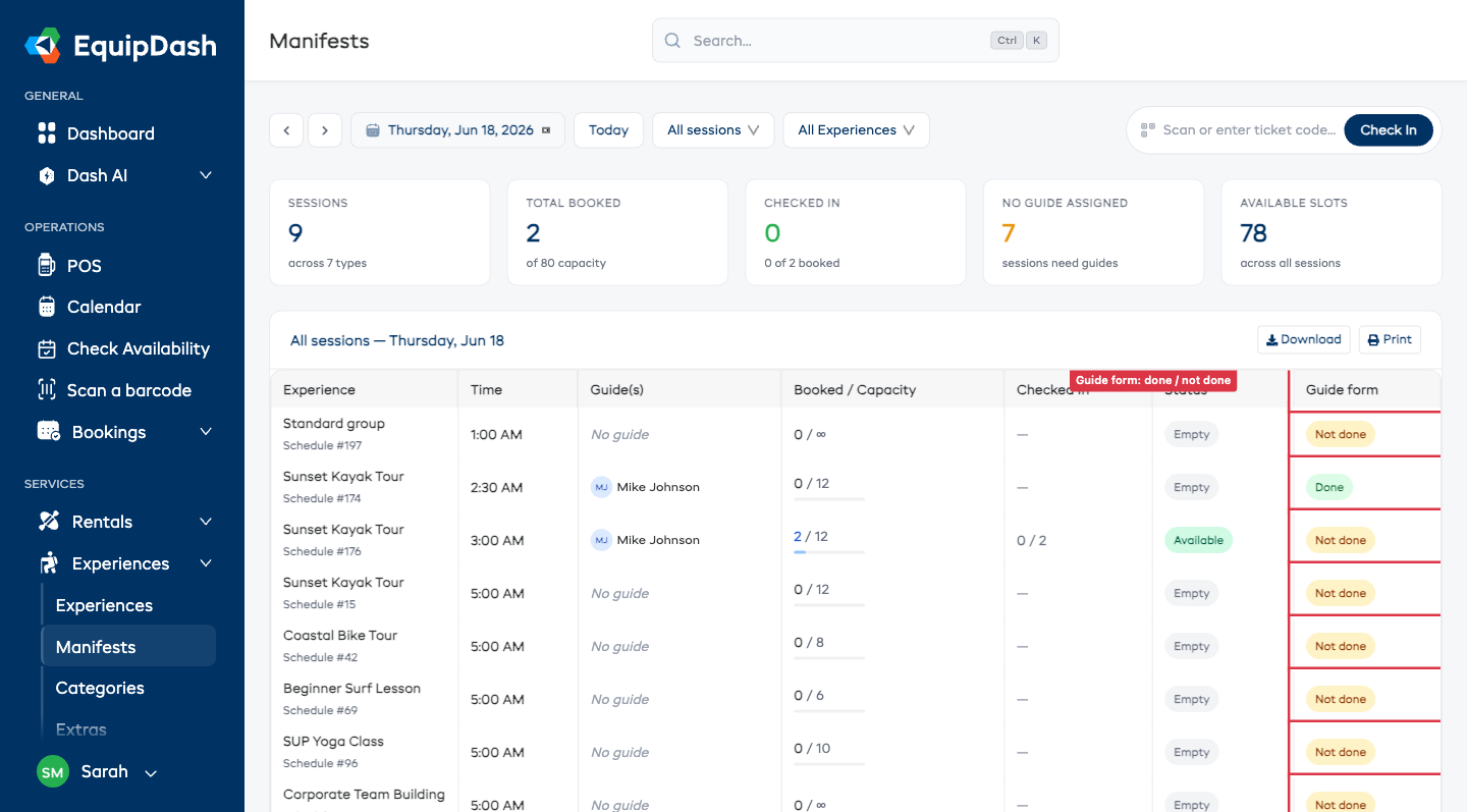 The Manifests table with a Guide form column showing Done / Not done status