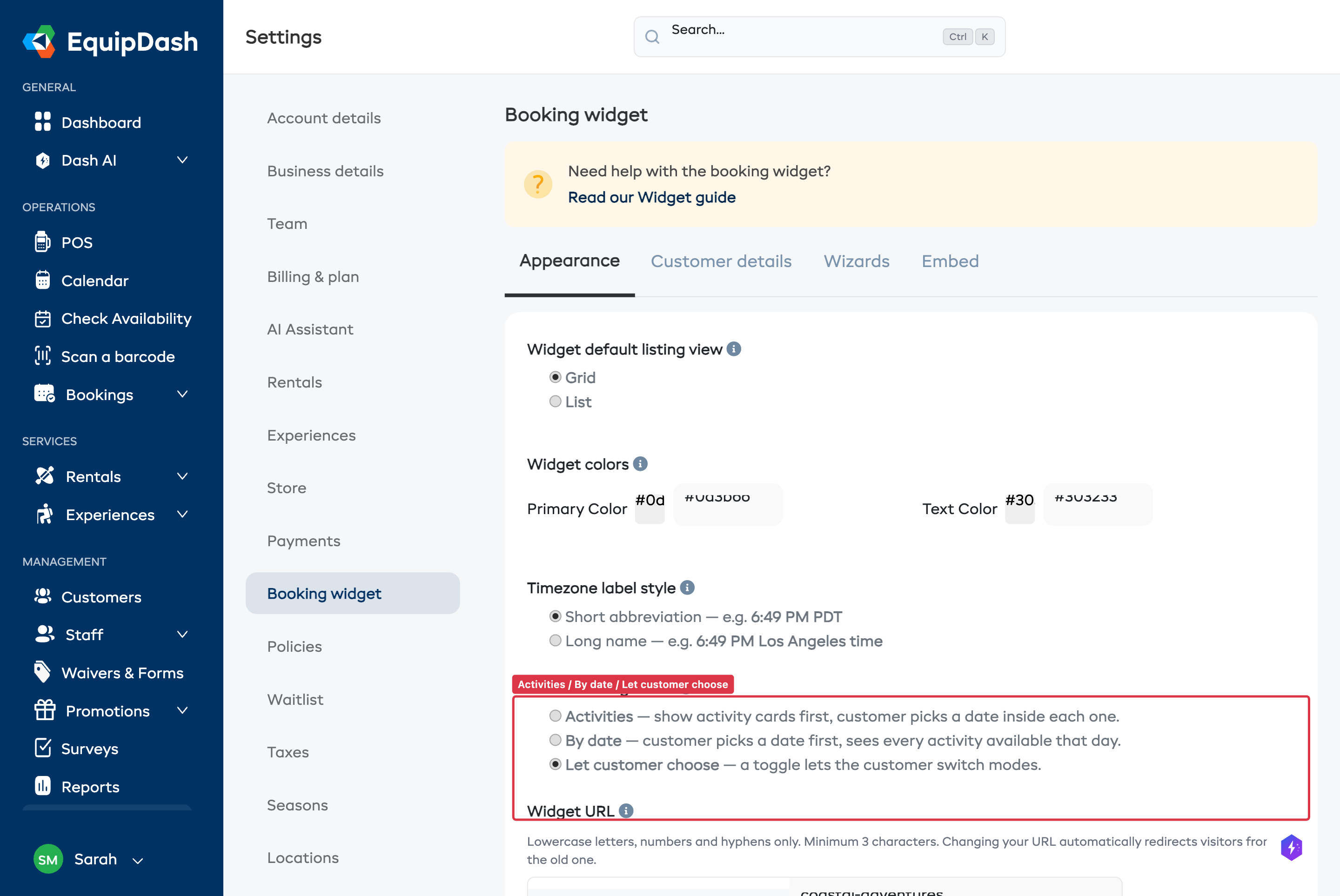 Default listing mode radio buttons in settings