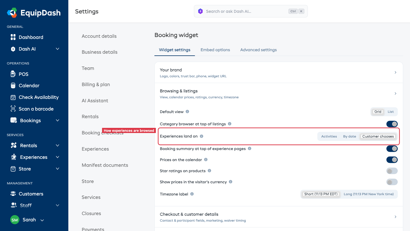 Default listing mode radio buttons in settings