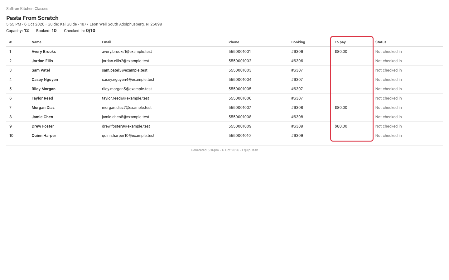 The printed manifest with the To pay column