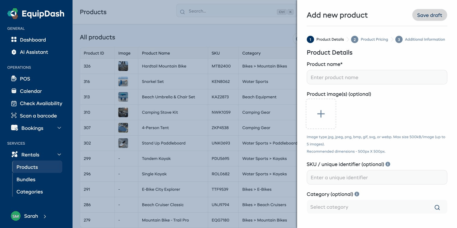 Creating a new rental product