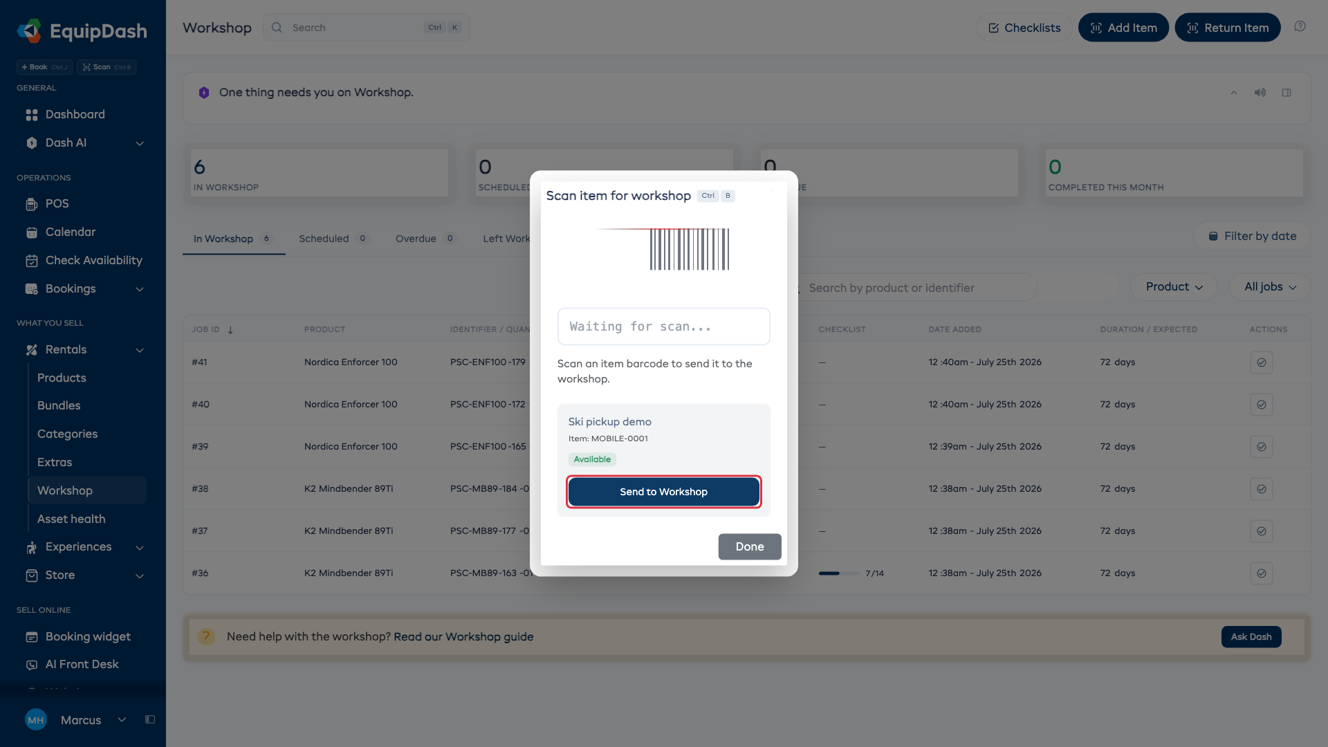 Review the item and choose Send to Workshop.