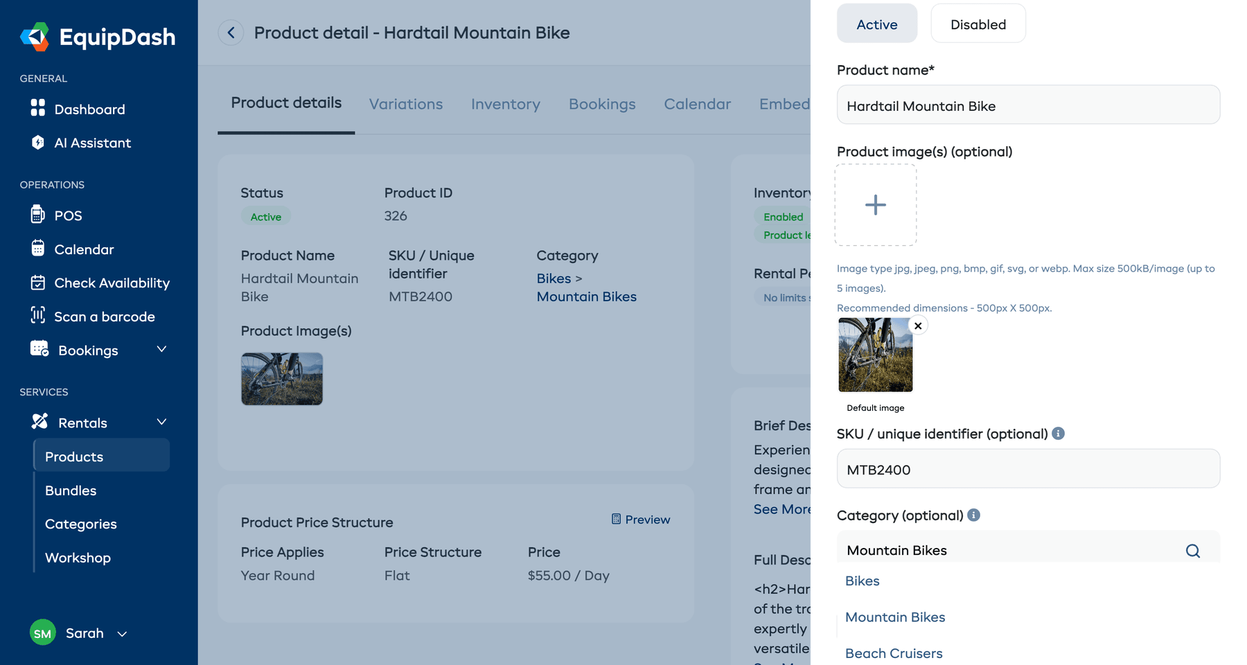 The category selector dropdown in Step 1: Product Details of the product wizard.