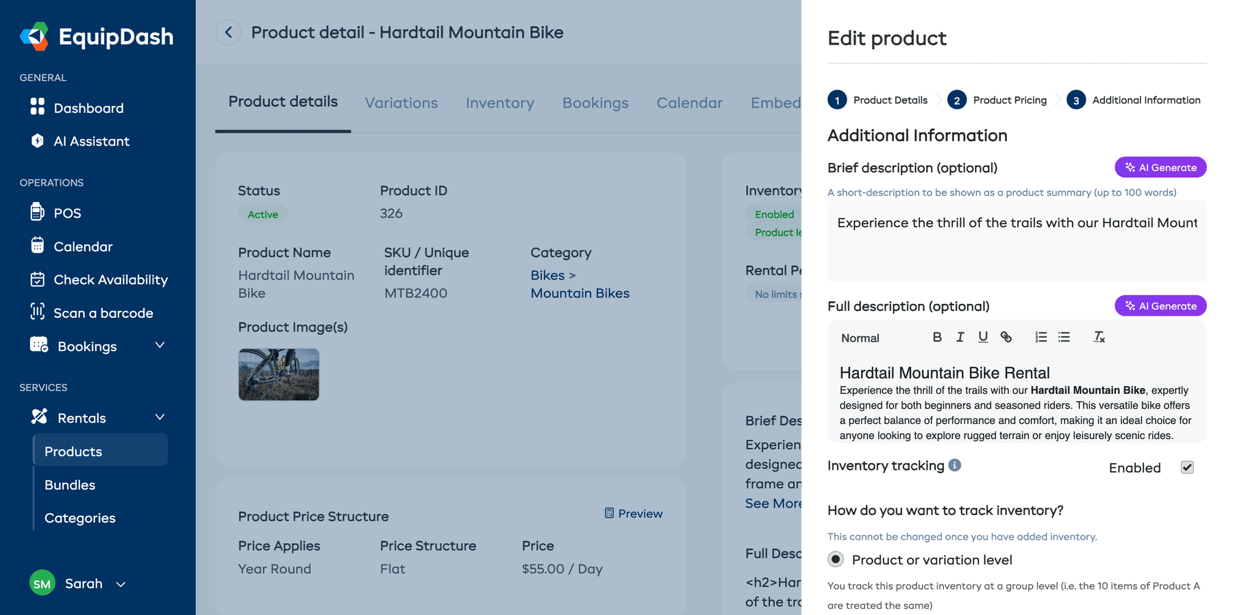 Step 3: Additional Information showing descriptions, toggles, and settings.