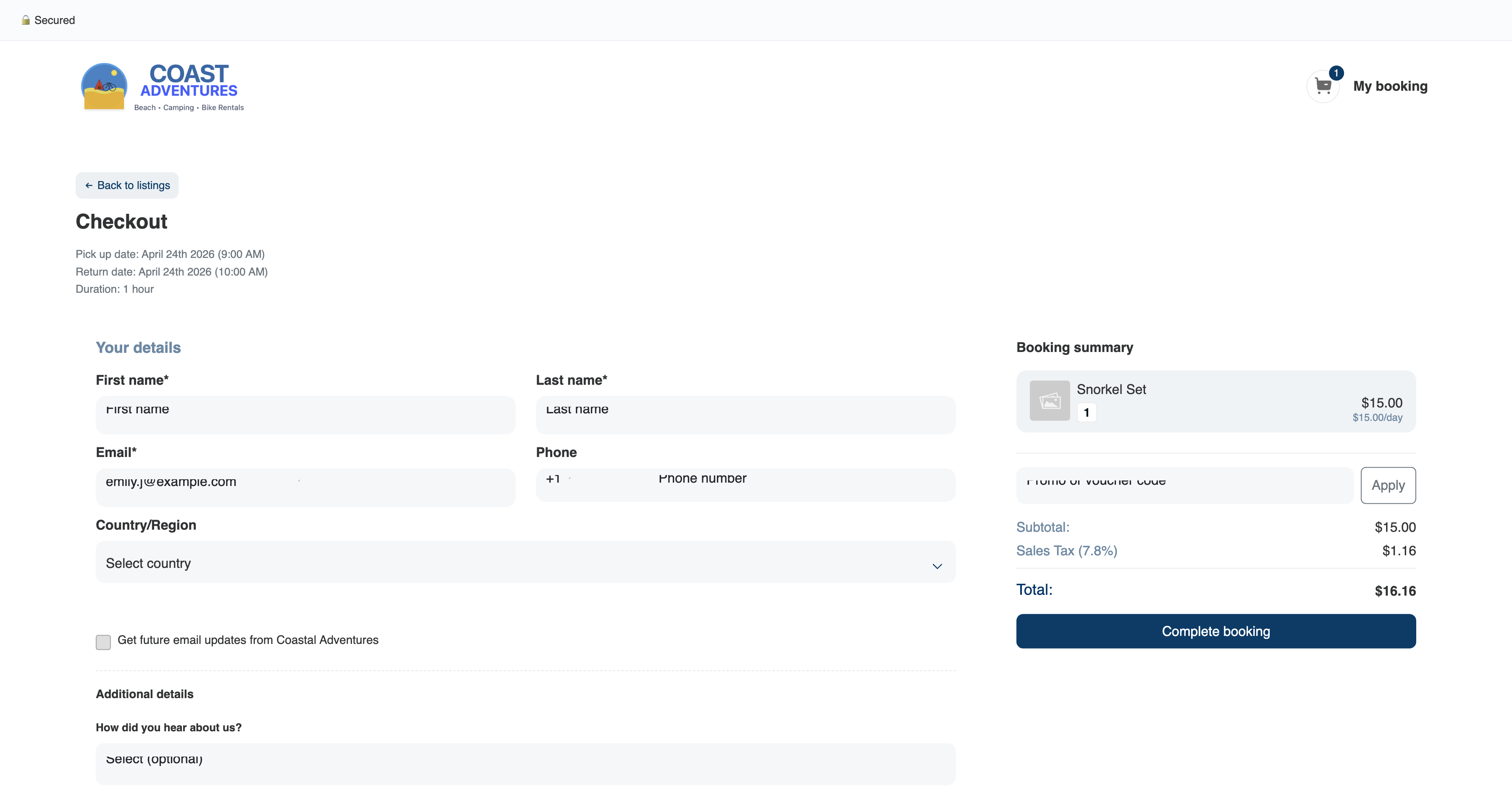 Returning-customer prompt below the email field