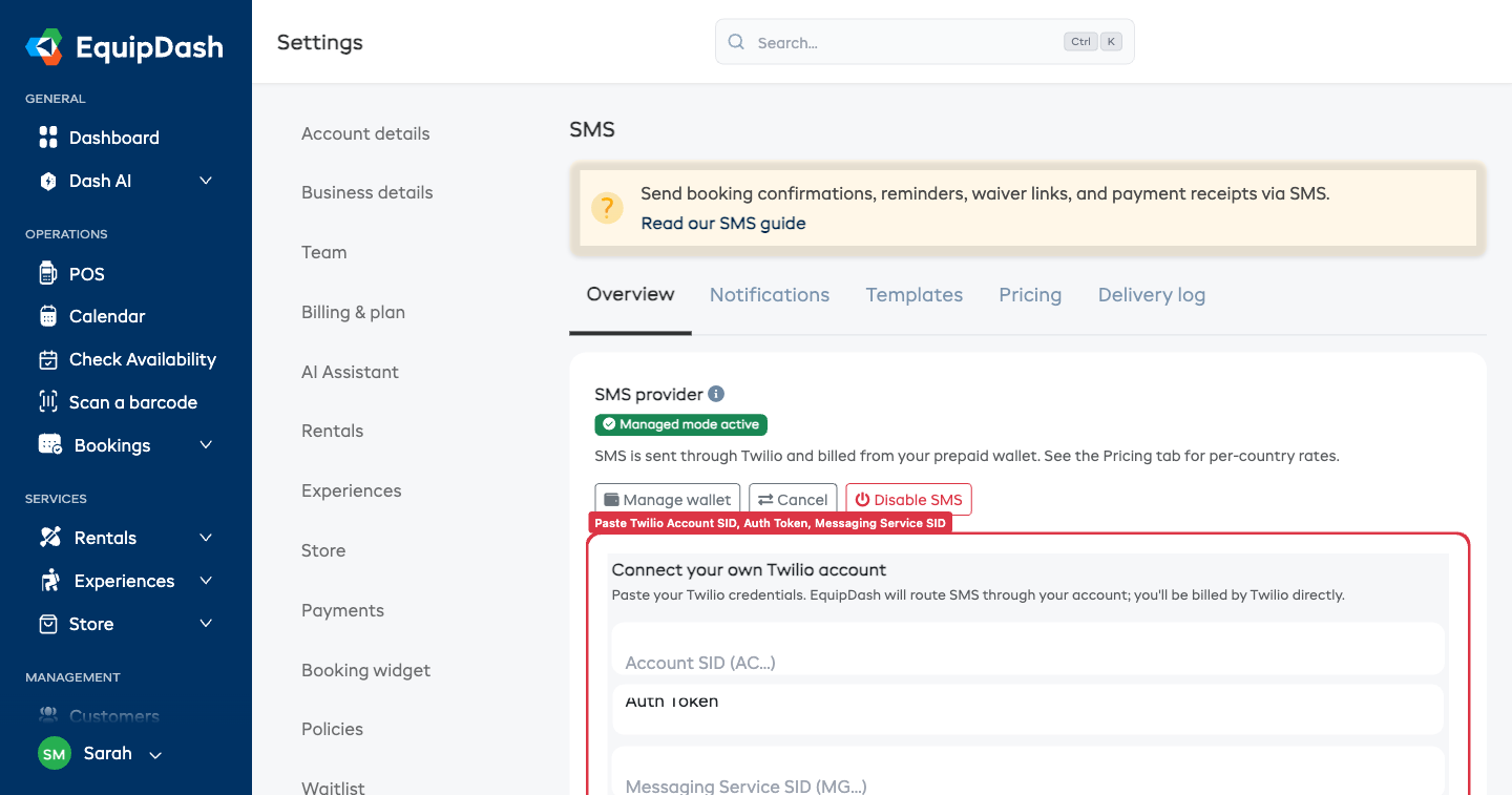 BYO Twilio form