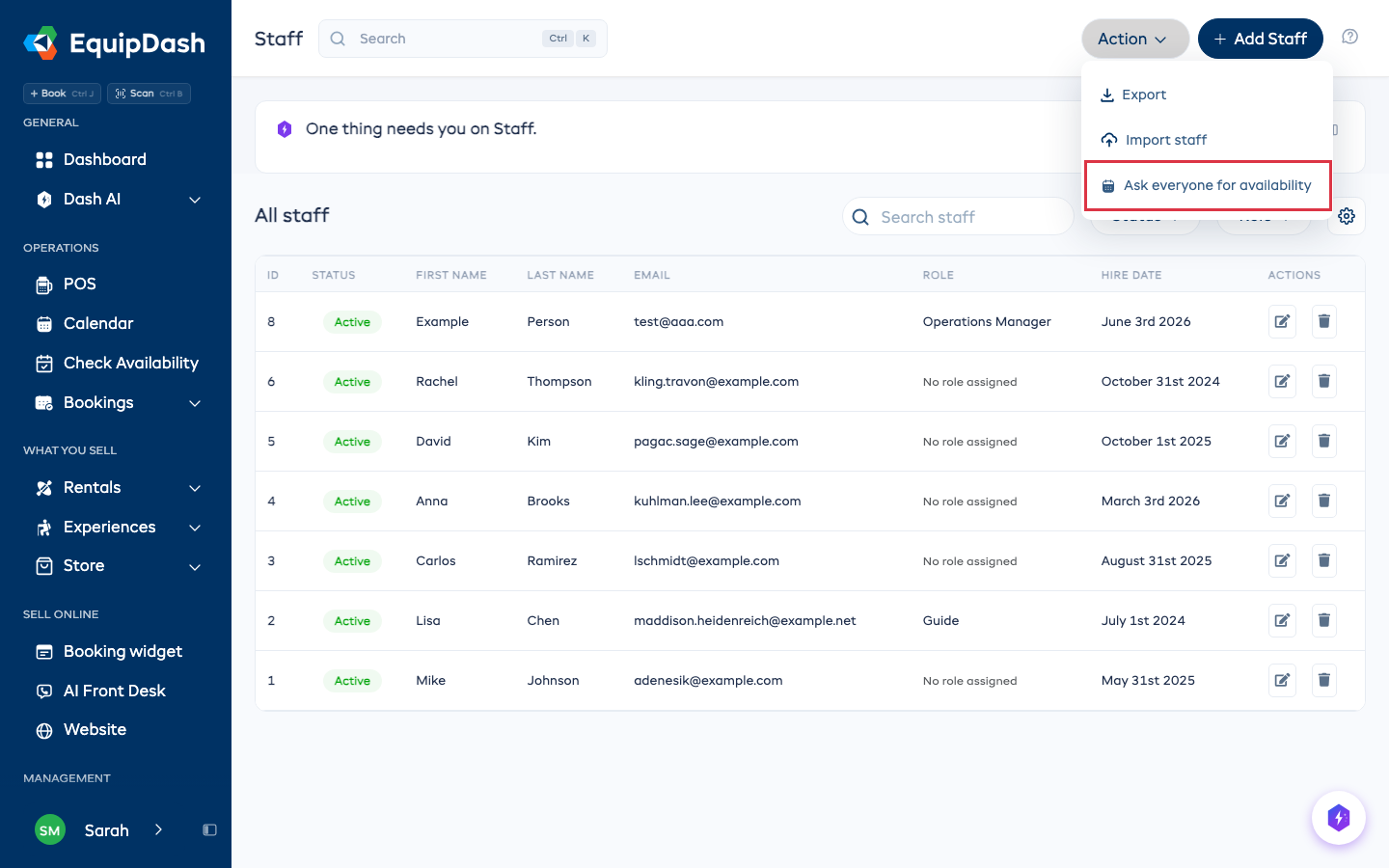 Ask everyone for availability in the Action menu