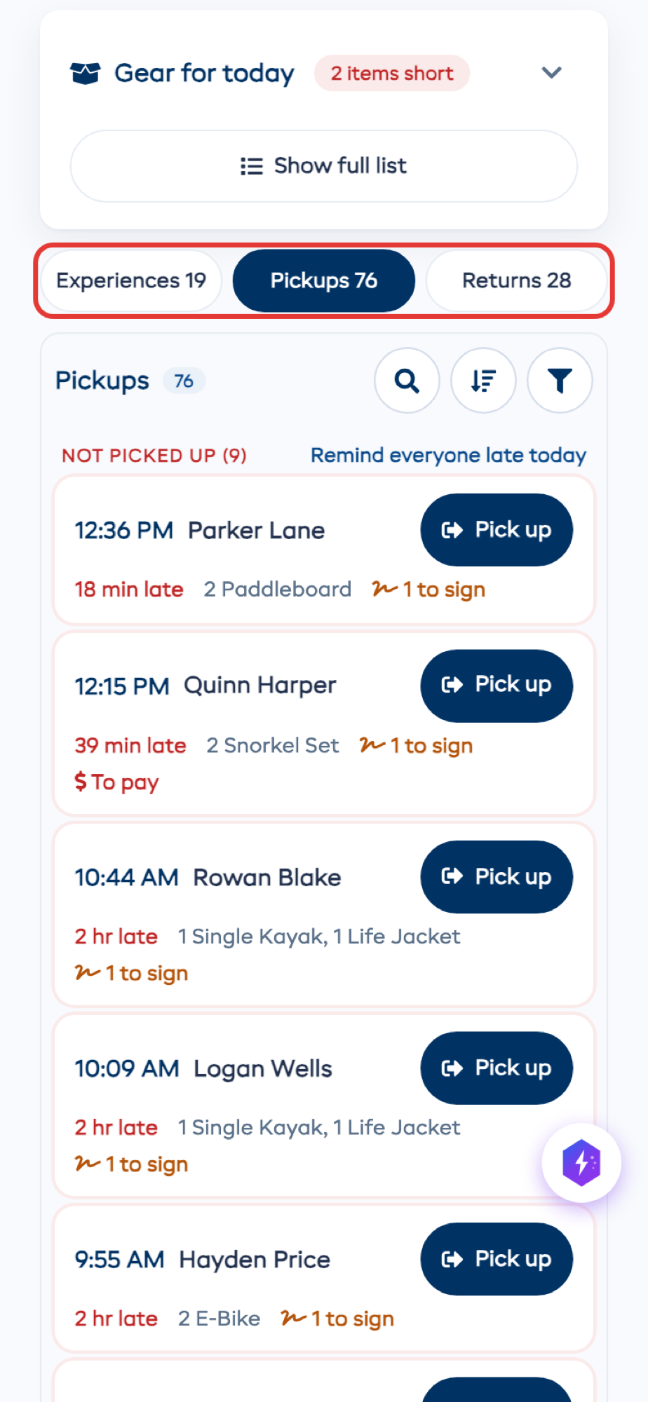 Today on a phone, with a tab for each column