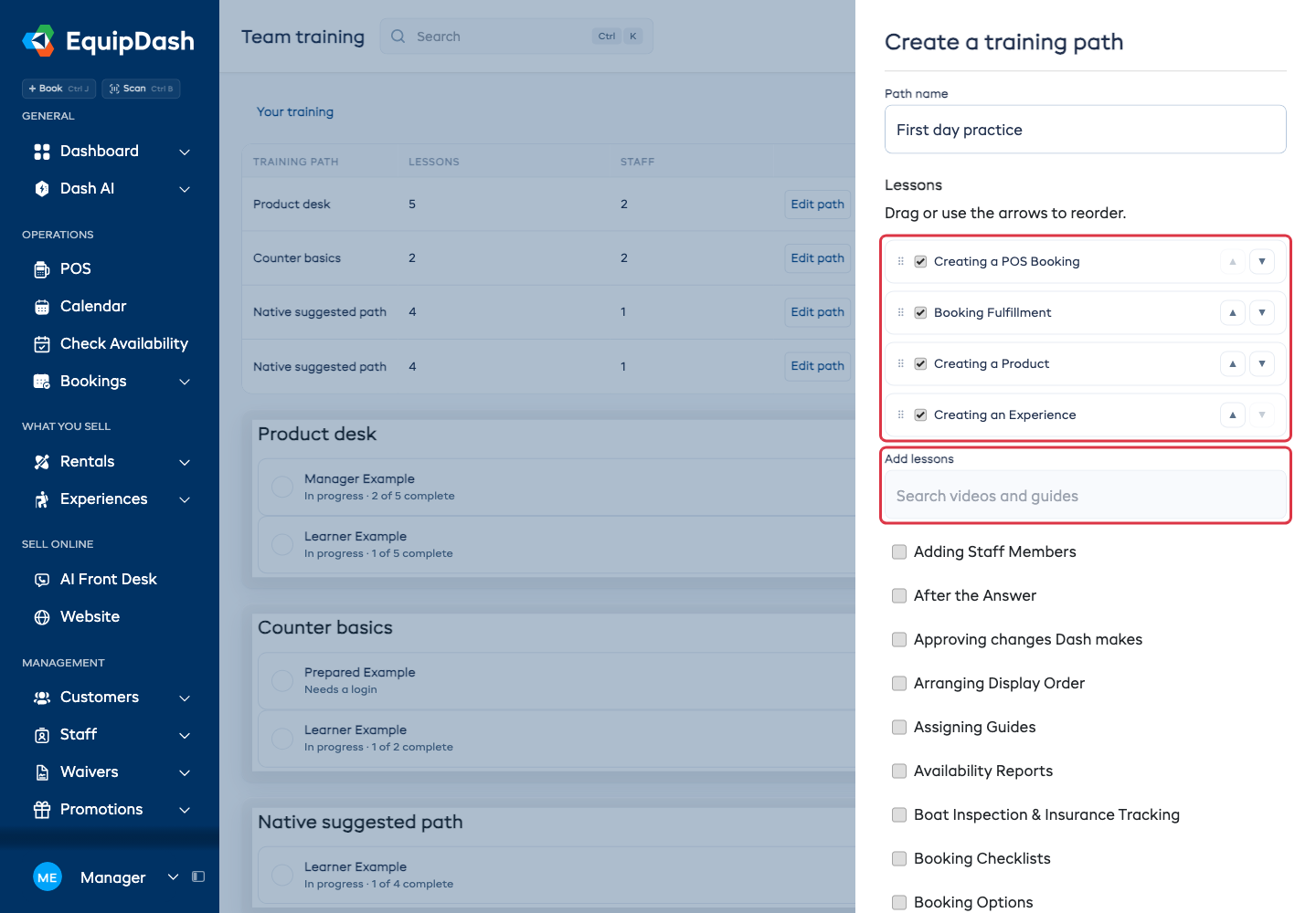 Choose and reorder the lessons for your staff