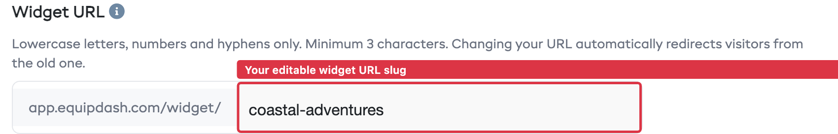 Widget URL input on the Appearance tab