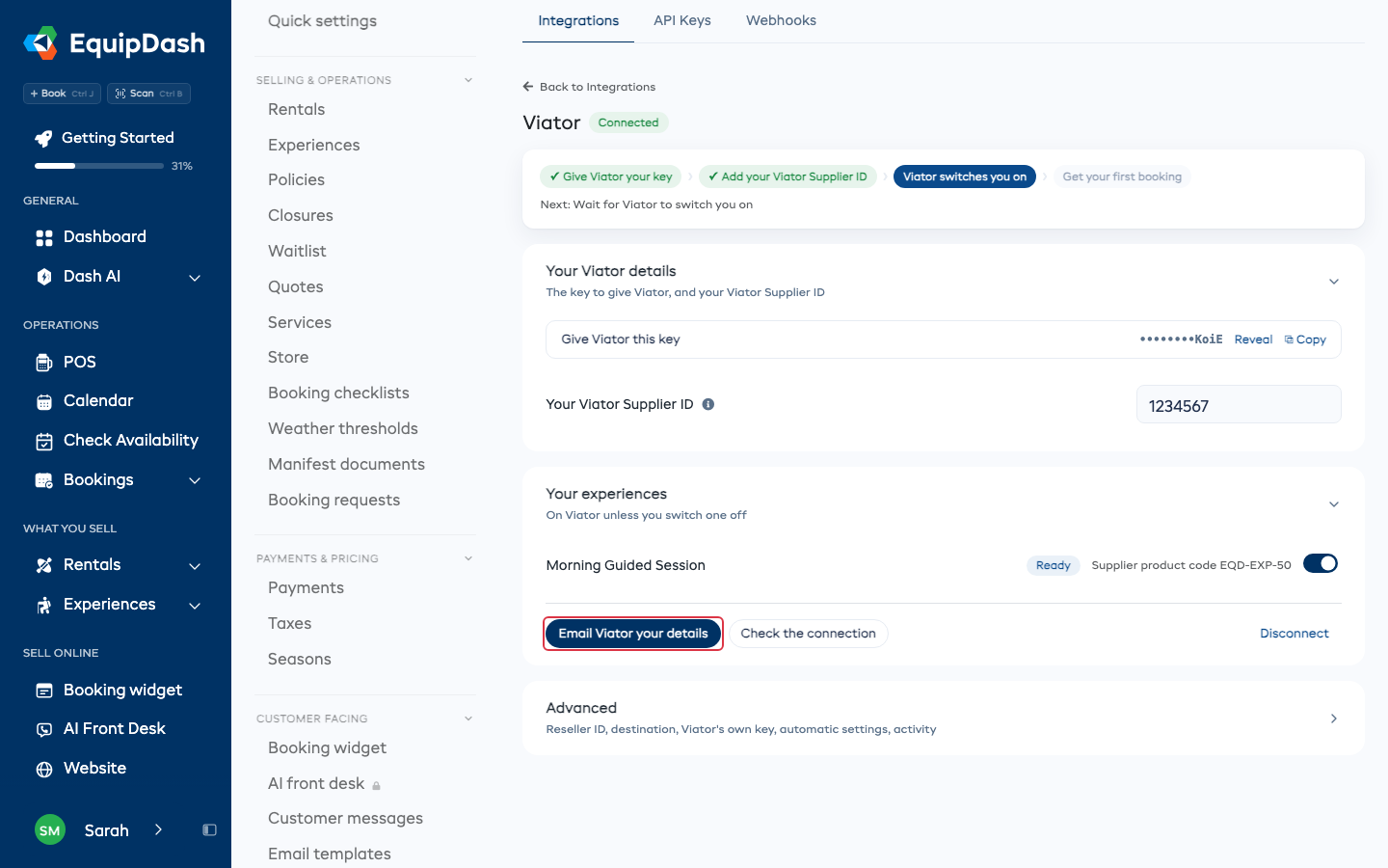 The Email Viator your details button