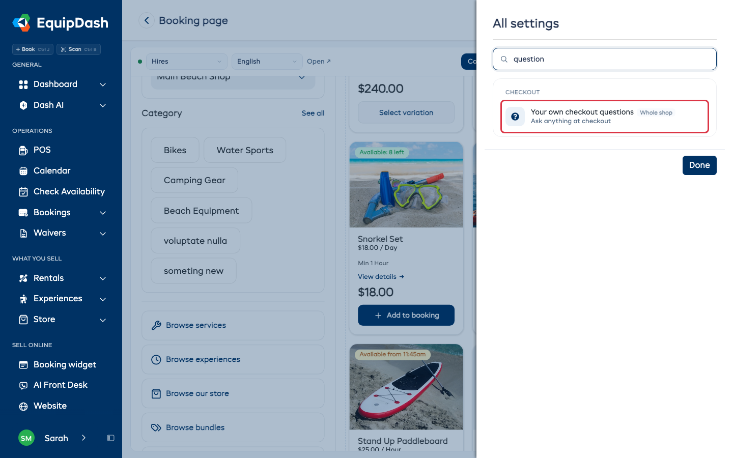 Your own checkout questions under Checkout in All settings