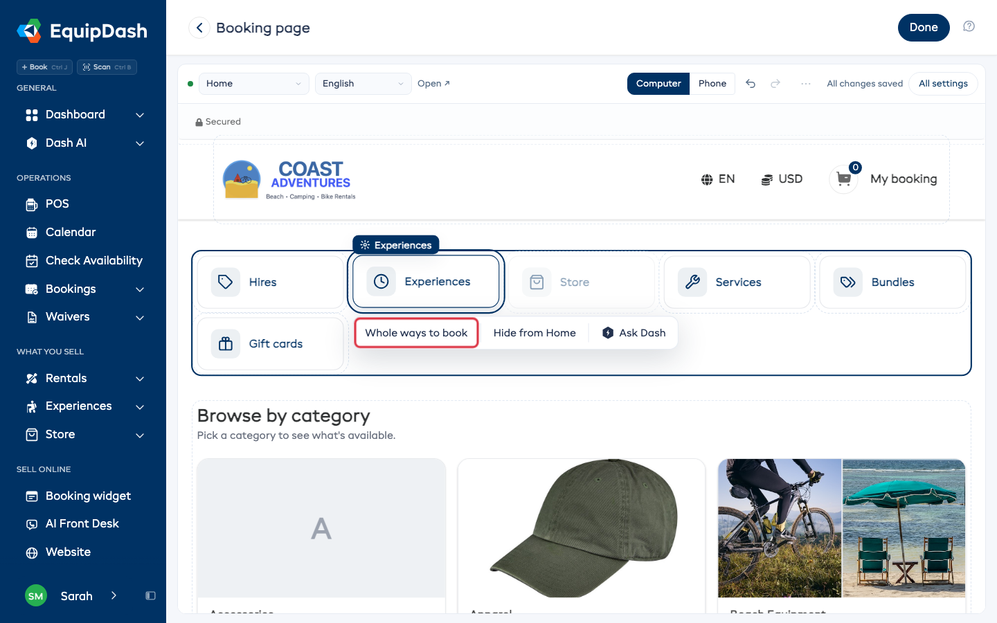 A Ways to book tile picked, with Whole ways to book in its bar