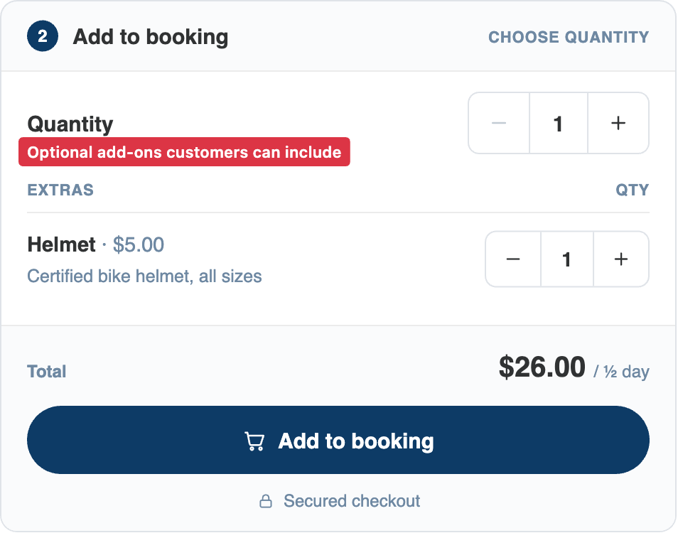 Extras on the customer booking widget