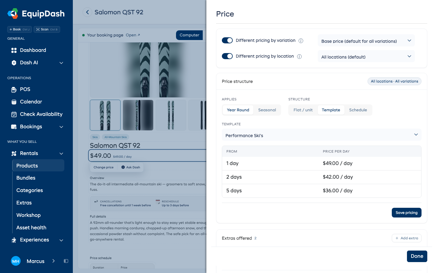 The Price panel open beside the booking page