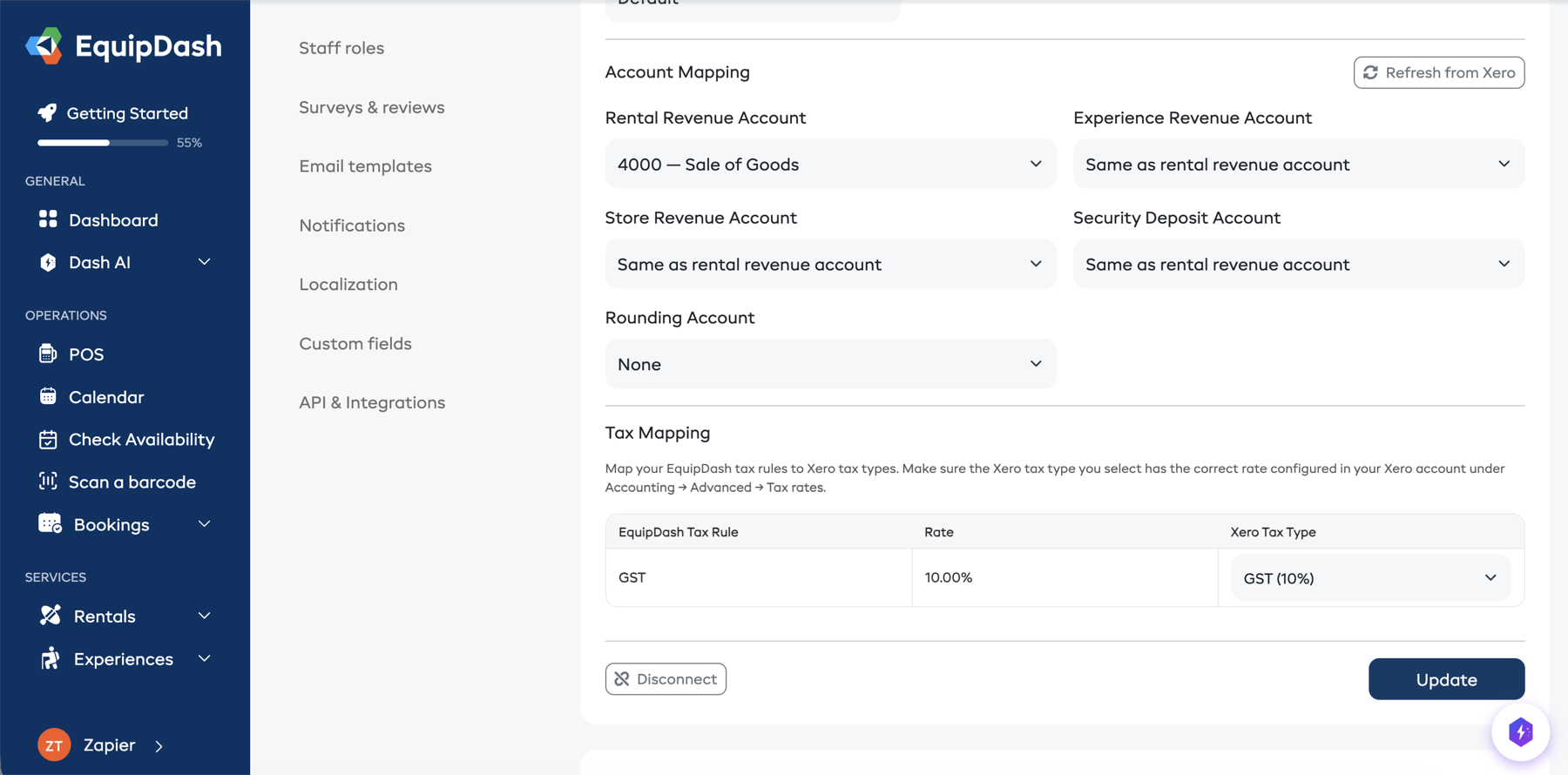 Xero account mapping