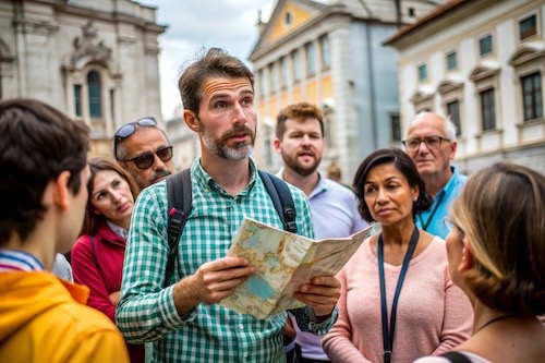 Tour guide leading a group