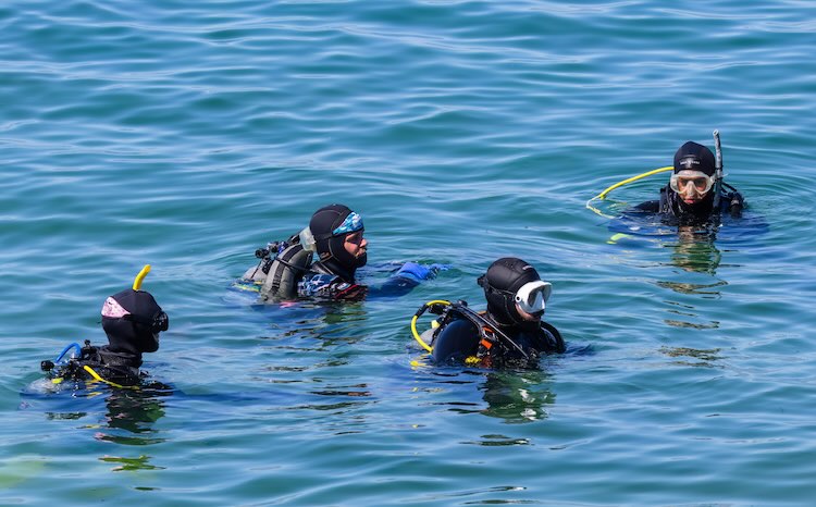 Divers preparing gear before a dive trip