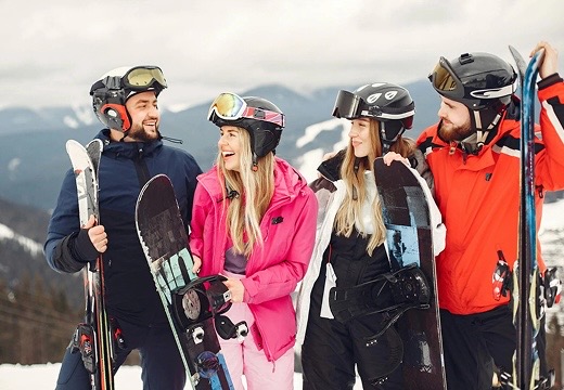 Group of friends ready for a ski adventure