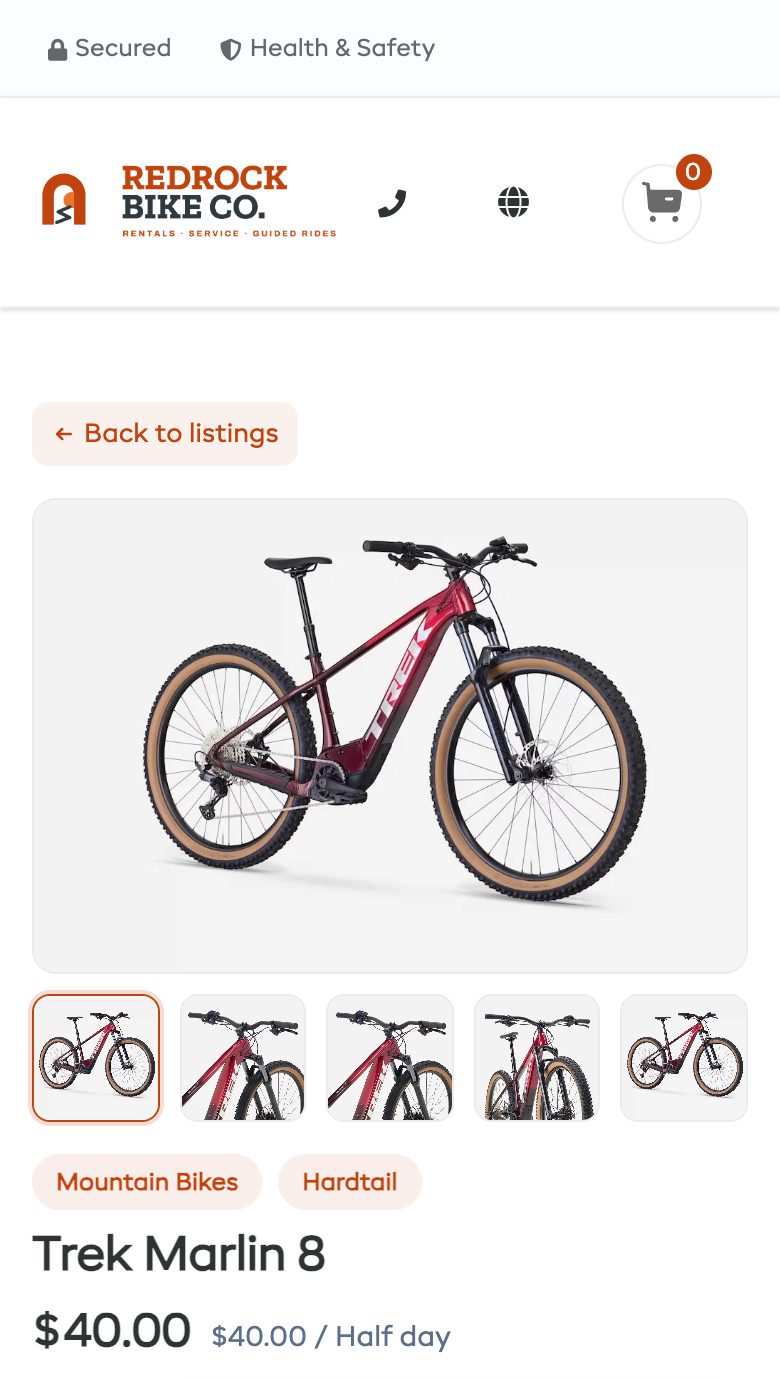The same rental page on a phone, switching language