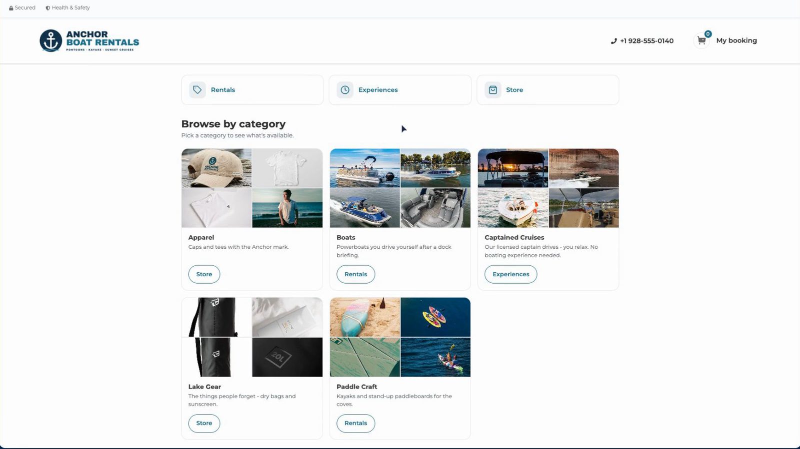 Anchor Boat Rentals booking page