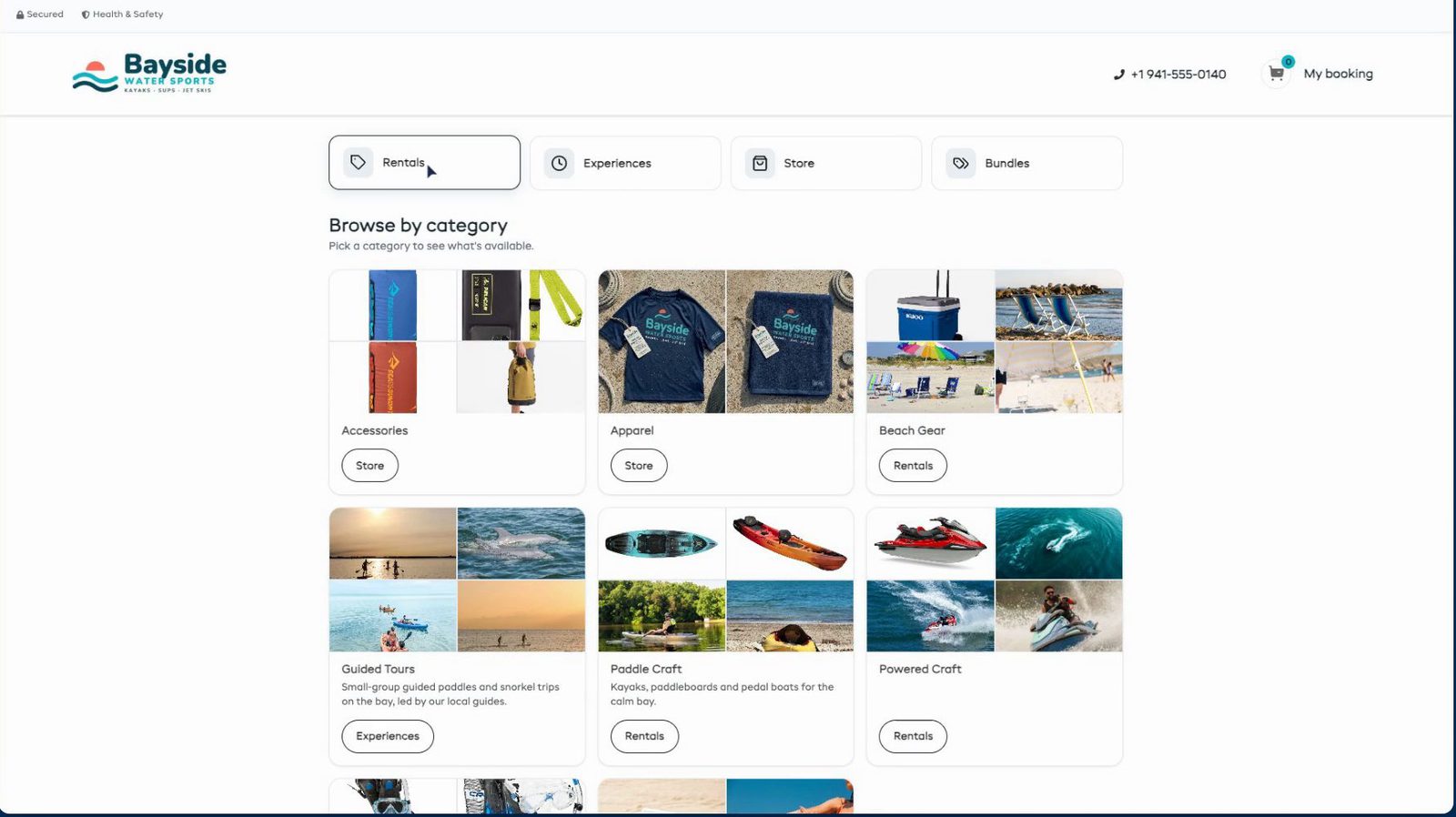 Bayside Water Sports booking page
