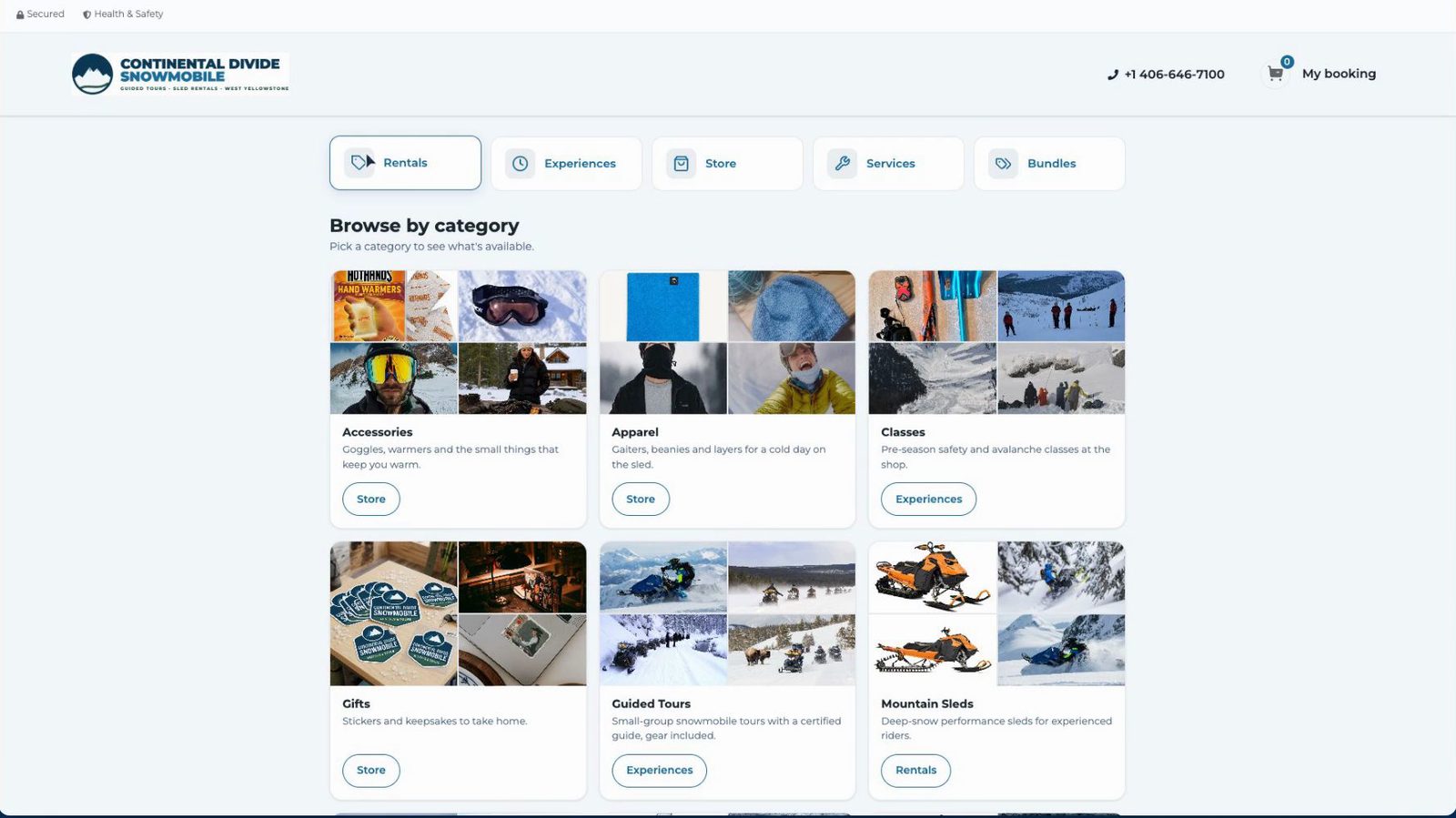 Continental Divide Snowmobile booking page