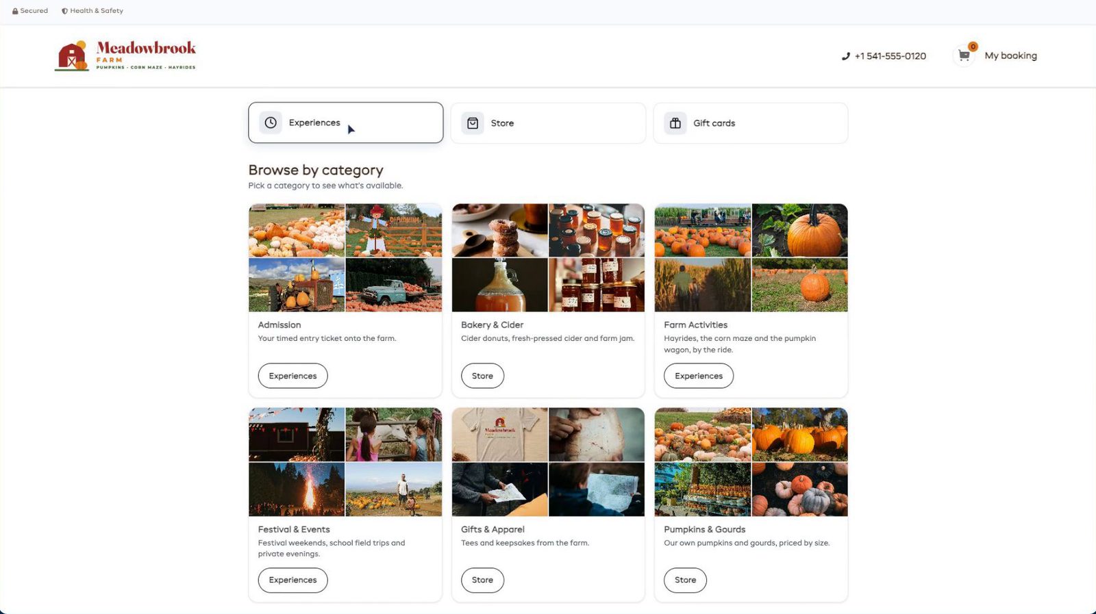 Meadowbrook Farm booking page