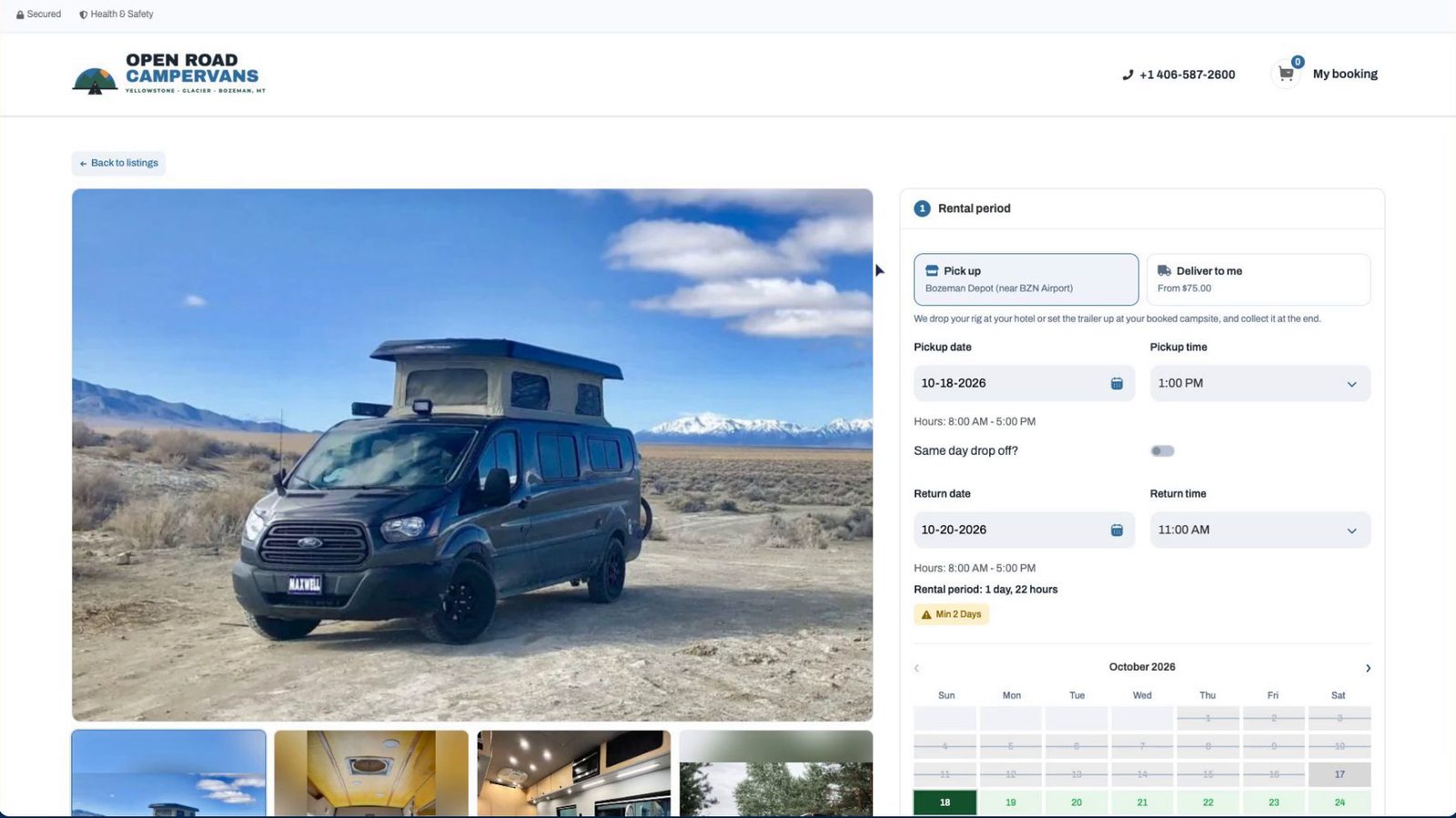 Open Road Campervans booking page