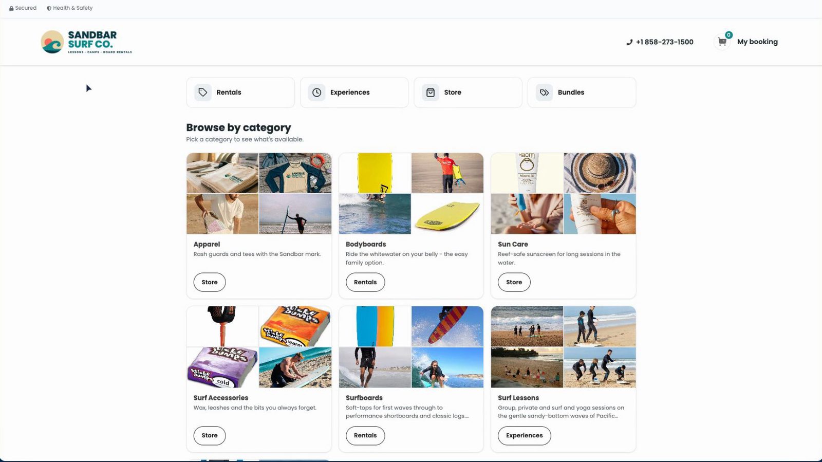 Sandbar Surf Co booking page