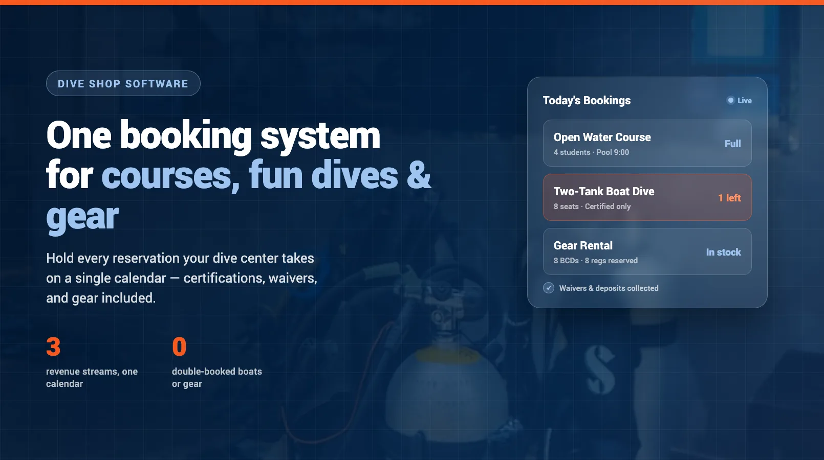 Dive Shop Booking Software: Courses, Fun Dives, Gear Rental